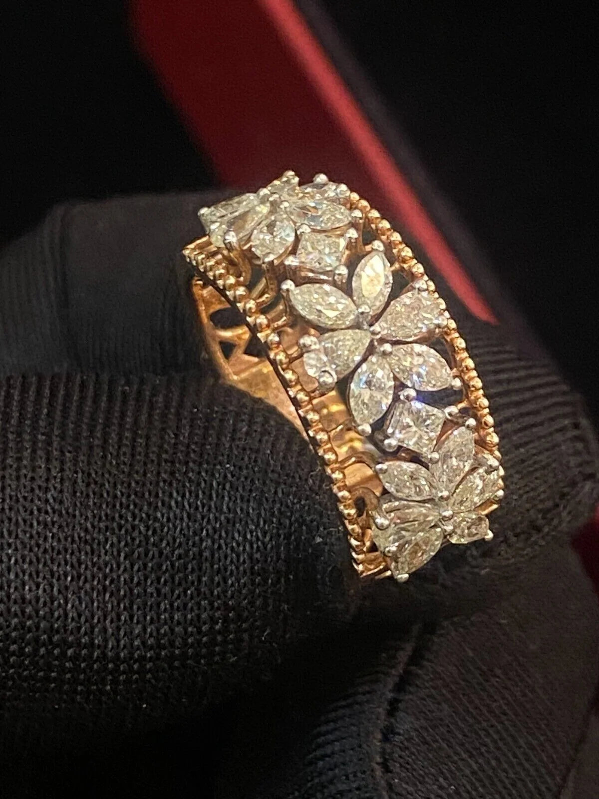 Marquise Pear Princess Shape Diamond Art Deco Wedding Ring In 14K Rose Gold Y15172