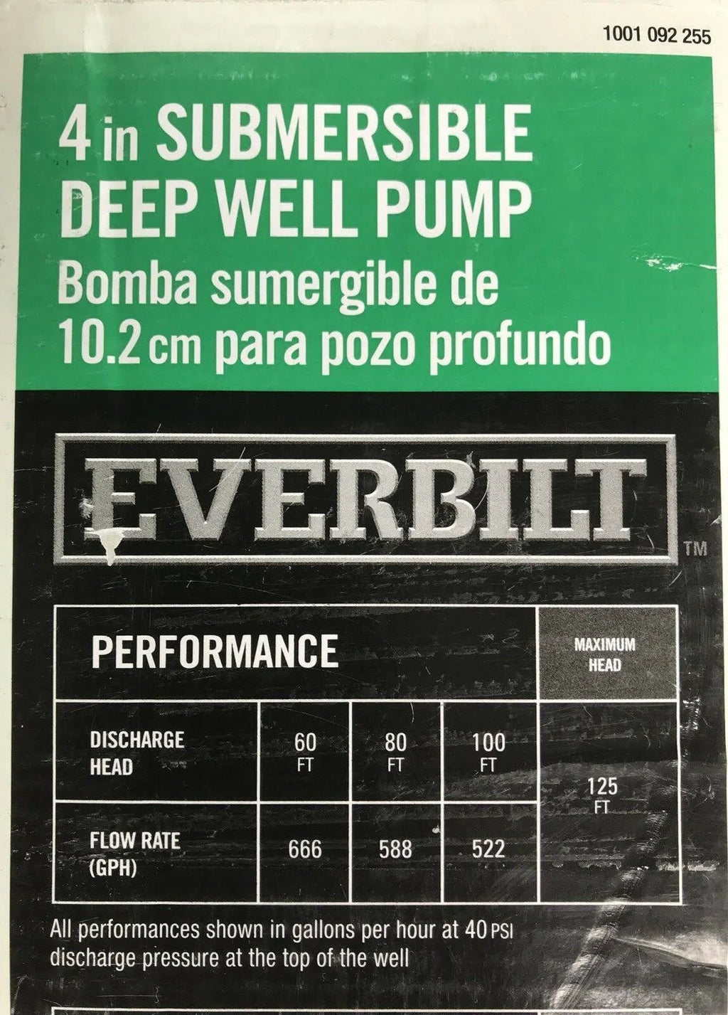 4 Submersible Deep Well 3-Wire Pump 1/2 HP 230V 600GPH A1989