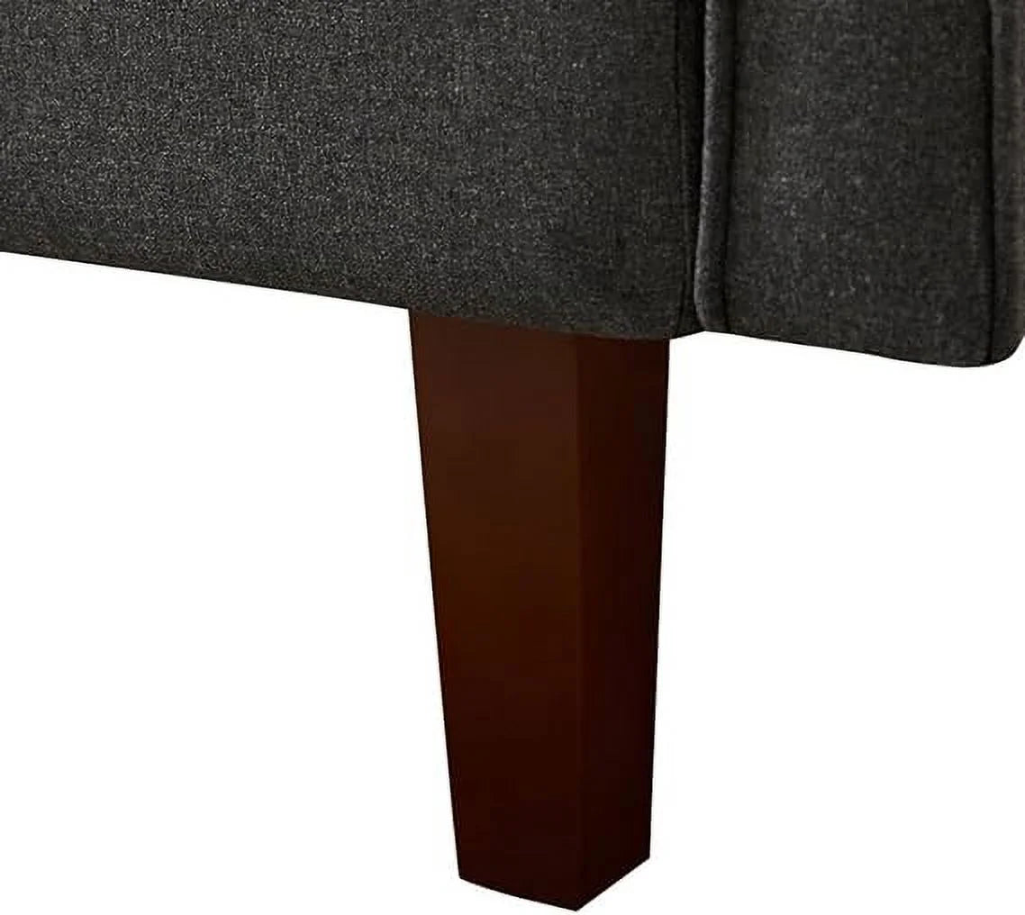 Dark Grey 3-Seat Linen Sofa Bed with 4 Solid Wood Legs O75853