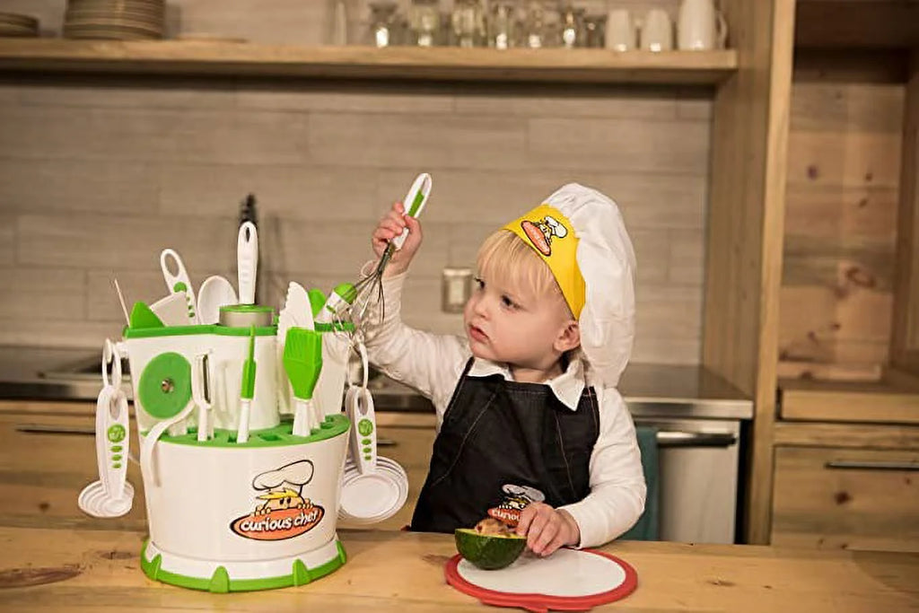 30-Piece White/Green Plastic Cookware Set with Real Utensils H24812
