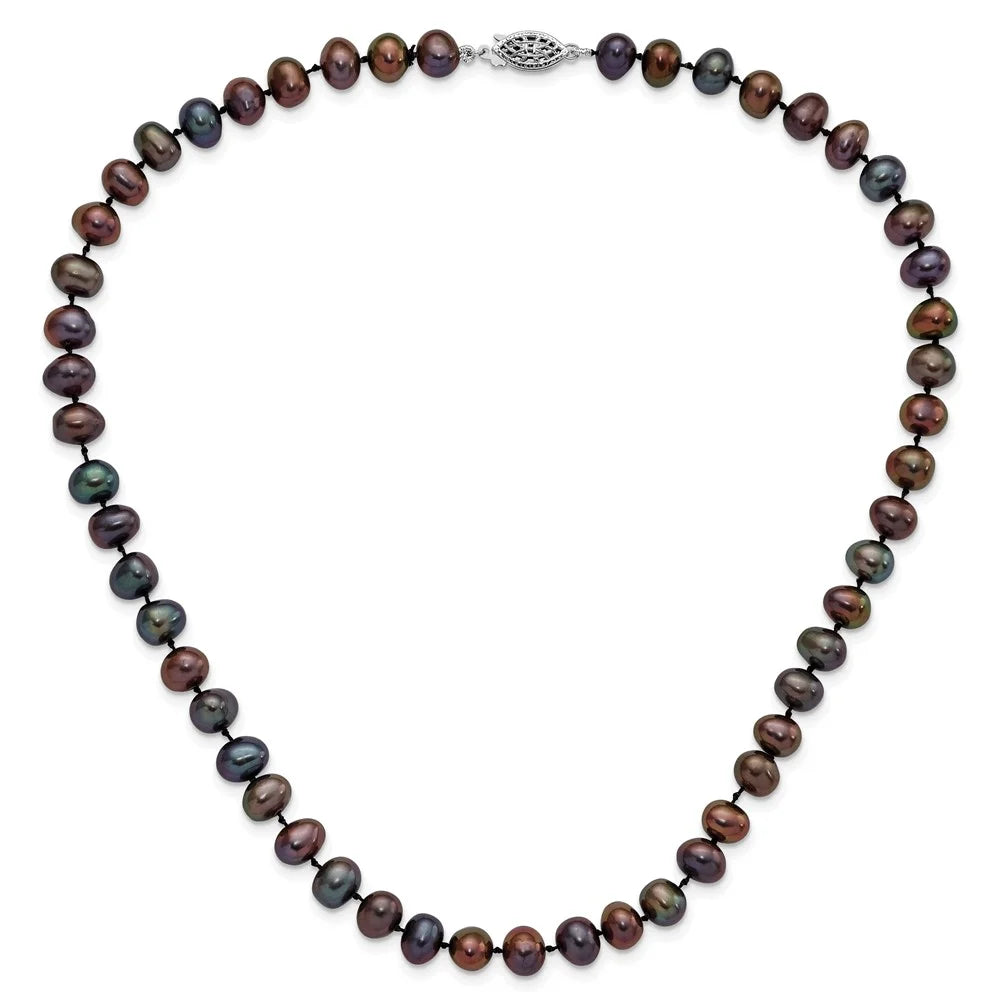 Sterling Silver Black Cultured Pearl Necklace S416