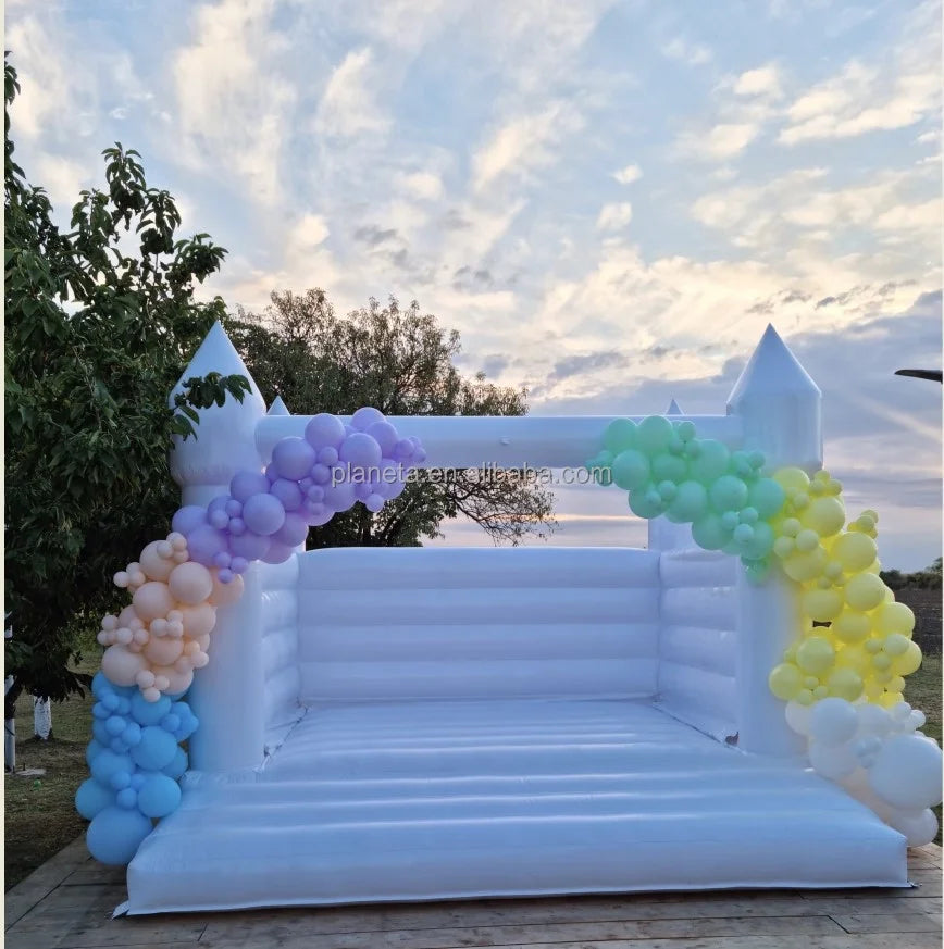 Inflatable White Bounce House with Air Blower 13*10*10ft Z482