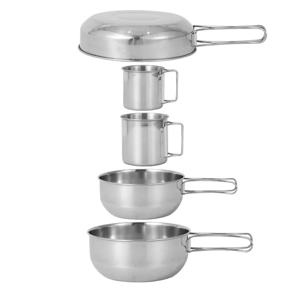 5pcs Stainless Steel Camping Cookware Set Y986
