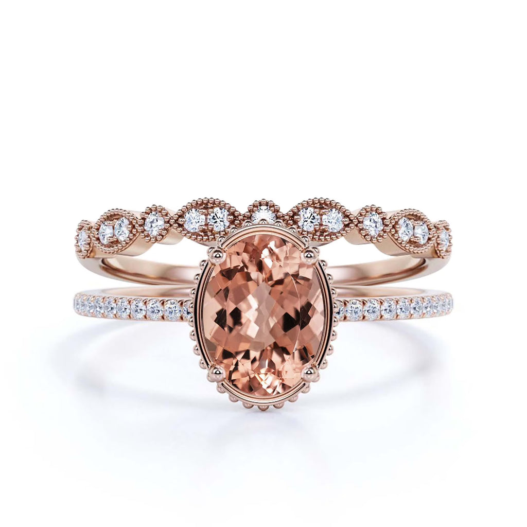 2.00 Carat Oval Cut Morganite And Diamond Moissanite Engagement Ring in 925 Sterling Silver With 18k Rose Gold Plating H622