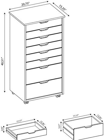 Black Eight Drawer Wood Rolling File Cabinet Storage Cart M33042