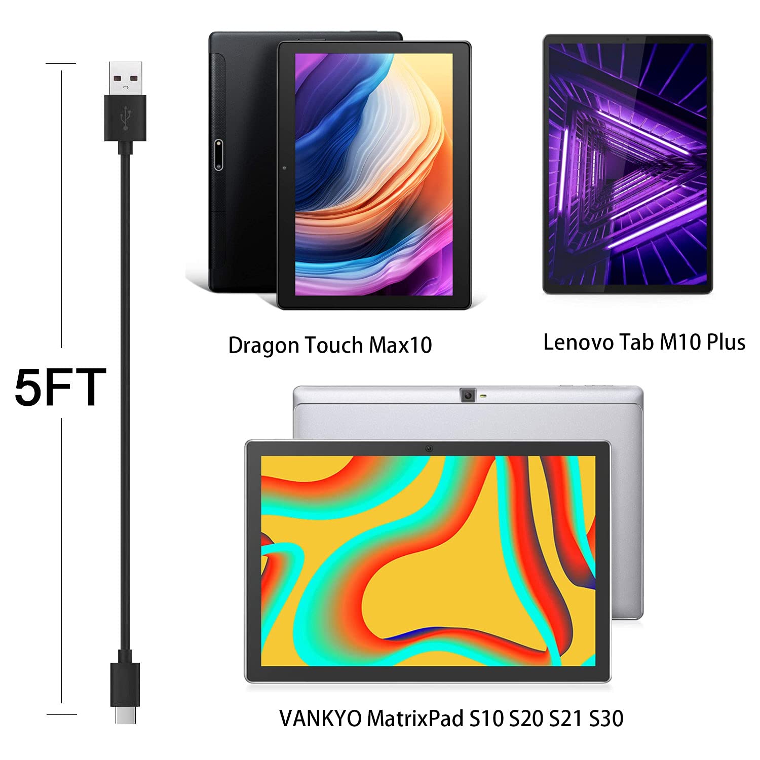 Charging Cable for Dragon Touch Max10 Tablet (5FT) O89599