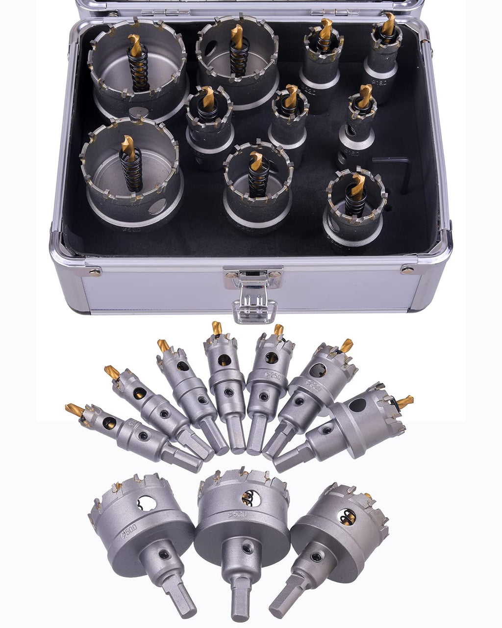 10 Pcs Tungsten Carbide Tipped Hole Saw Kit with Titanium-Plated Pilot Drills R36314
