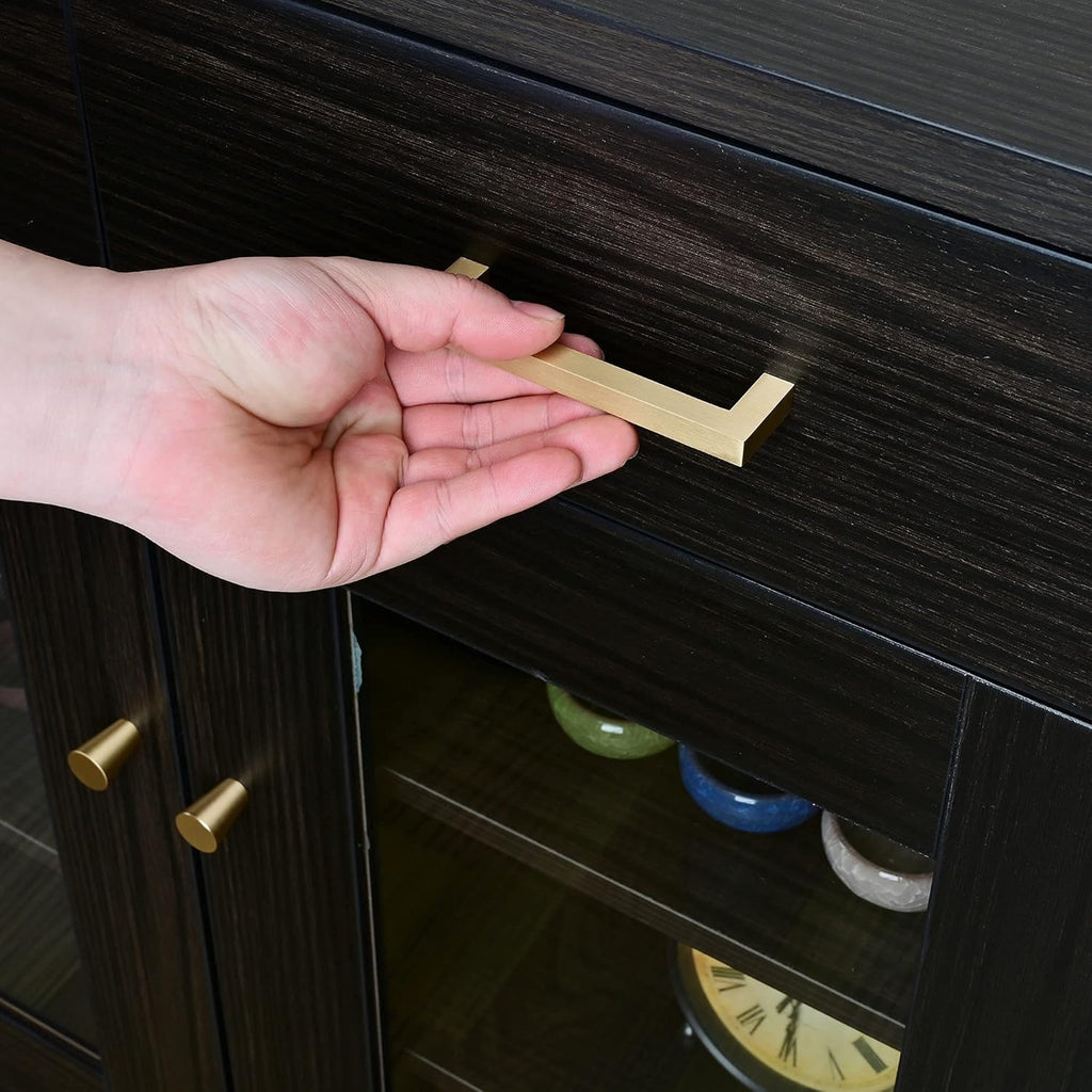 2-Pack Solid Brass Cabinet Handles, Gold Square Bar Cabinet Pulls, 5 Inch Hole Center Q7777