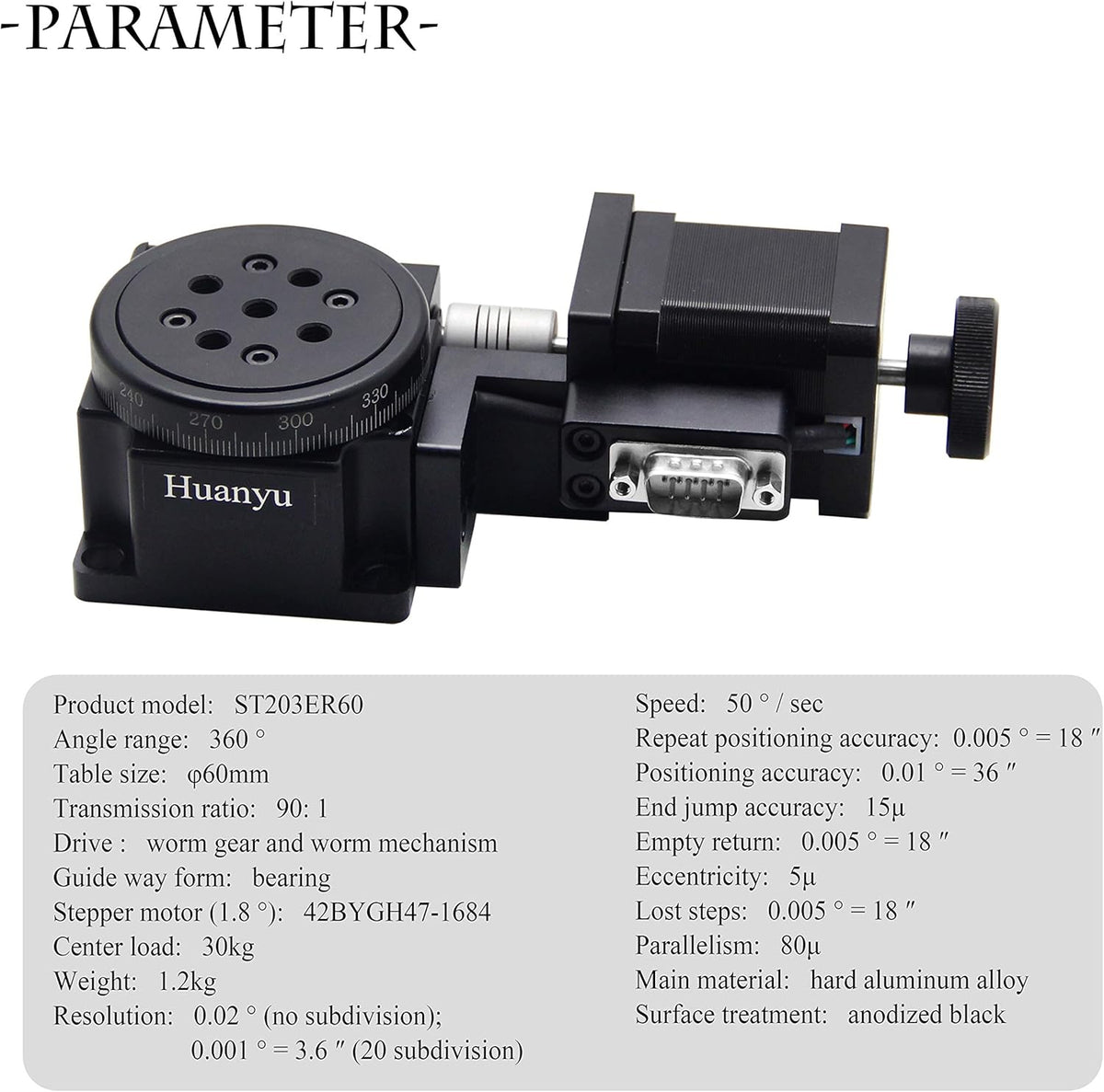 Rotating Platform φ60mm Electric Motorized 360° Rotation Stage with Scale Worm Gear Anodized Surface J45431