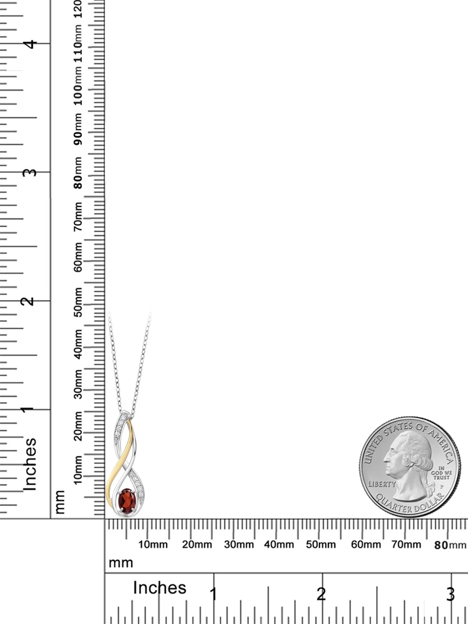 10K Yellow Gold and 925 Sterling Silver Red Garnet and White Lab Grown Diamond Pendant Necklace H907204