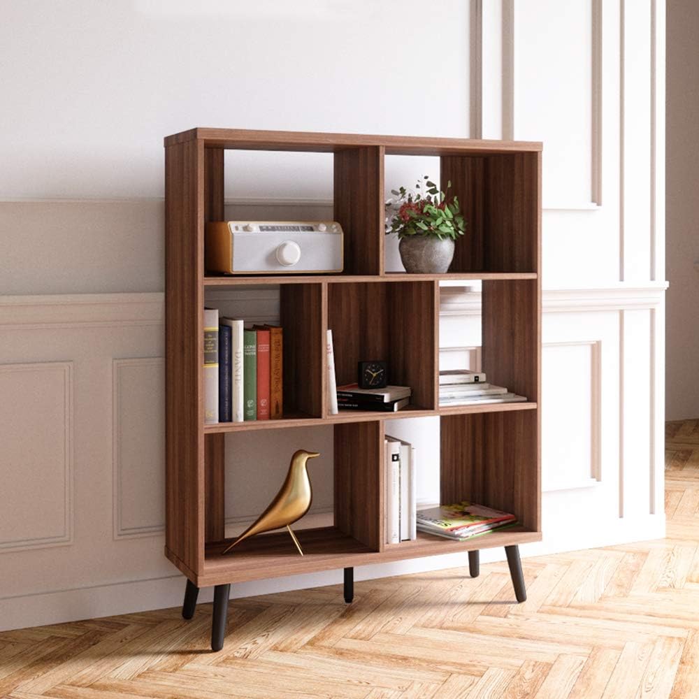 7 Cube Bookshelf with Legs Ash Wood Black D2226