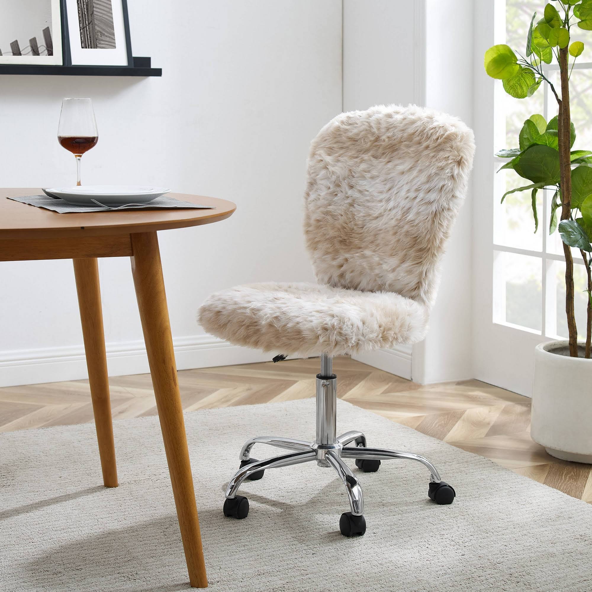 Faux Flokati Armless Office Chair Snow Leopard N144