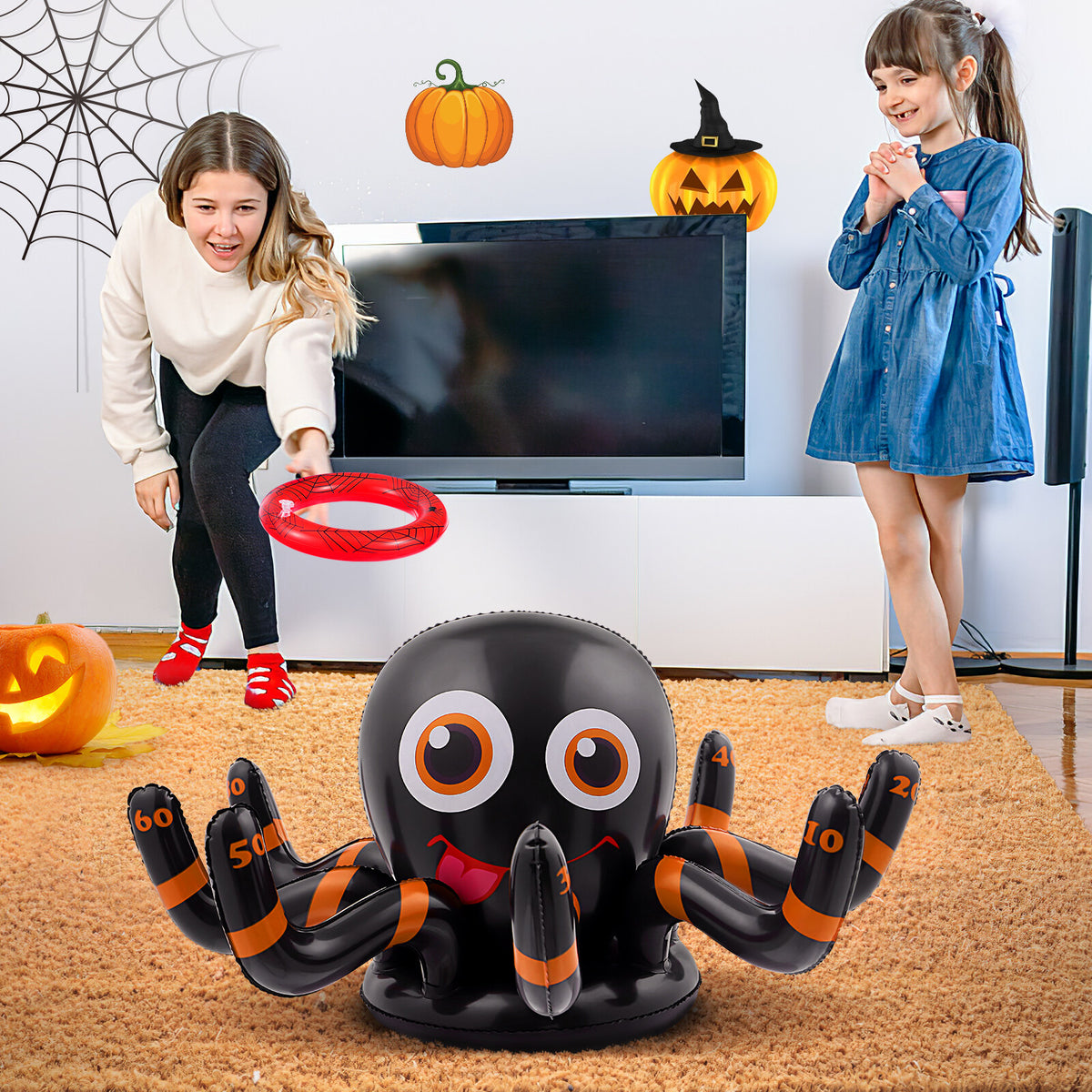 2pcs Inflatable Halloween Spider Ring Set Party Toss Game with Air Pump P1799