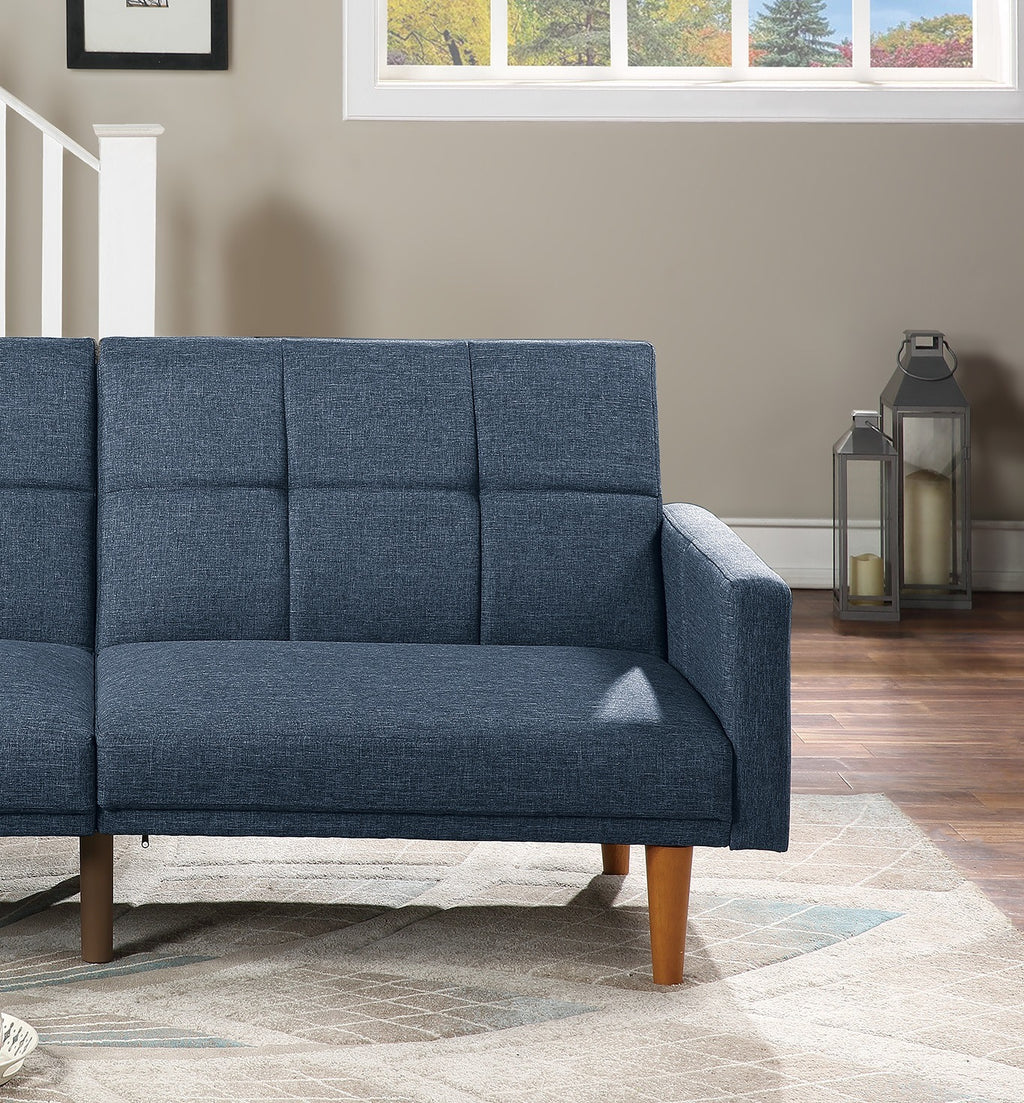 Navy Polyfiber Convertible Sofa Bed with Wooden Legs D99589