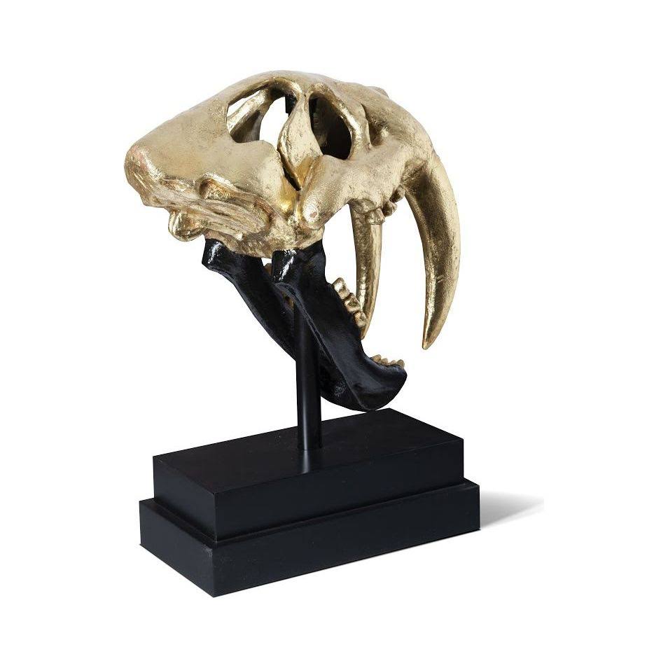 Saber Tooth Tiger Skull, Black, Gold Leaf I4635