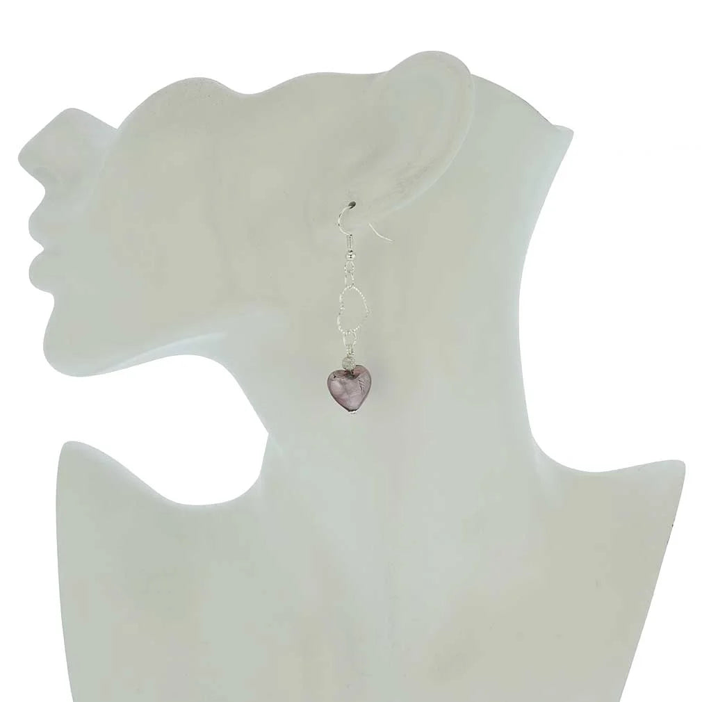 Purple Murano Glass Wedding Heart Earrings V370