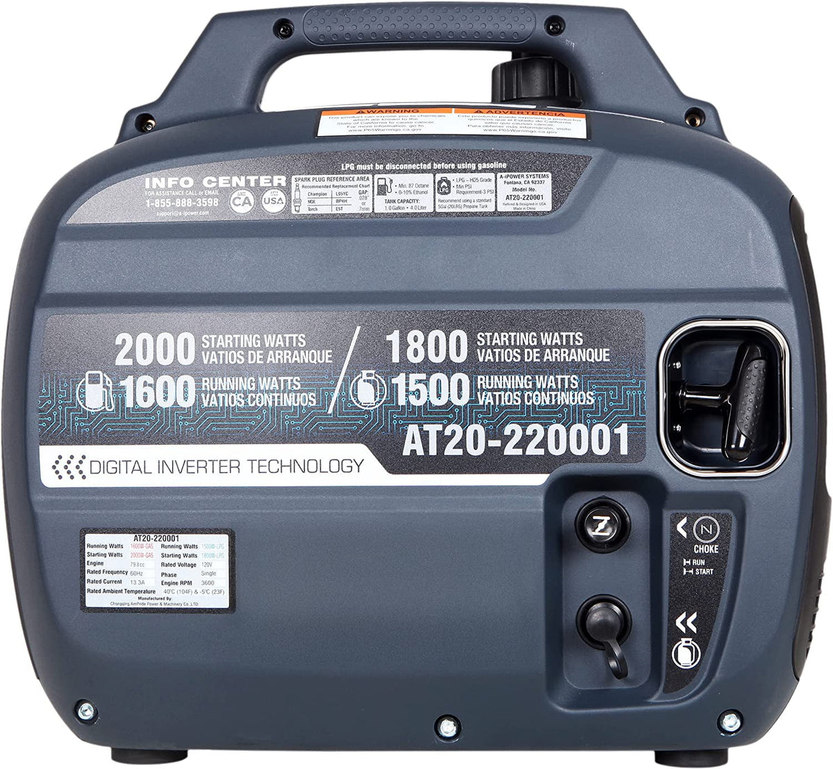 2000 Watt Portable Inverter Generator Dual Fuel V32558