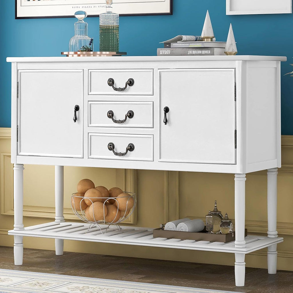Green Wood Console Sofa Table with Drawers and Open Shelf M976182