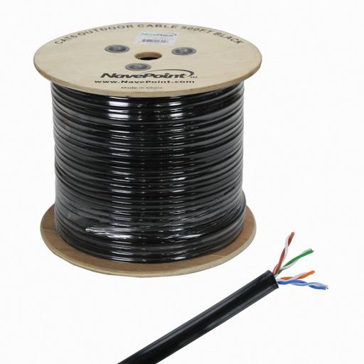 Cat6 Outdoor Direct Burial Rated 500ft Solid Conductor Black Bulk Ethernet Cable X536235