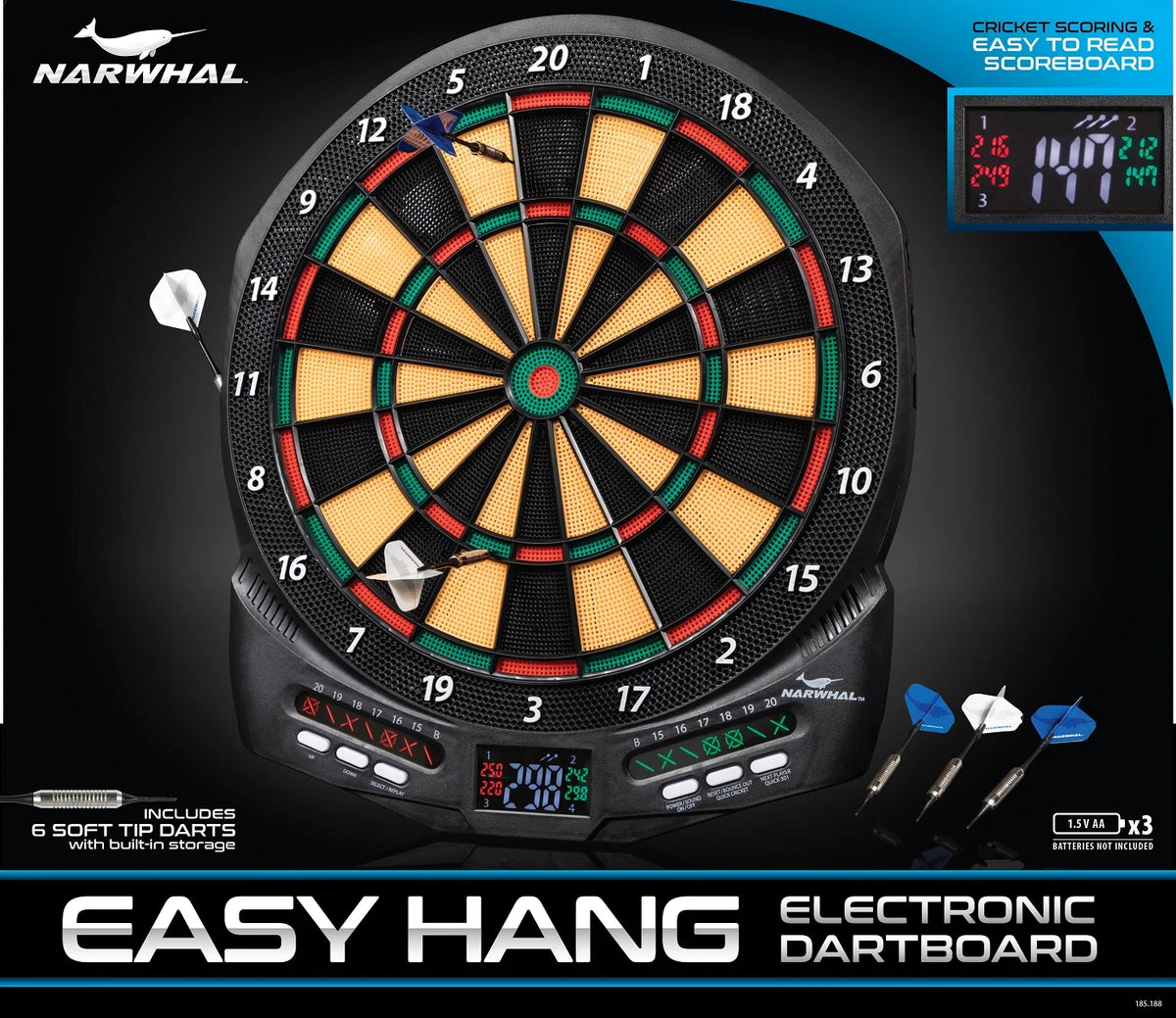 Electronic Dartboard with 30 Games and 6 Plastic Tip Darts V840