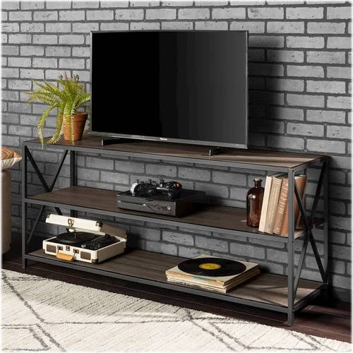 Industrial Metal and Wood 3-Shelf Bookcase Slate Gray/Black Metal L7689
