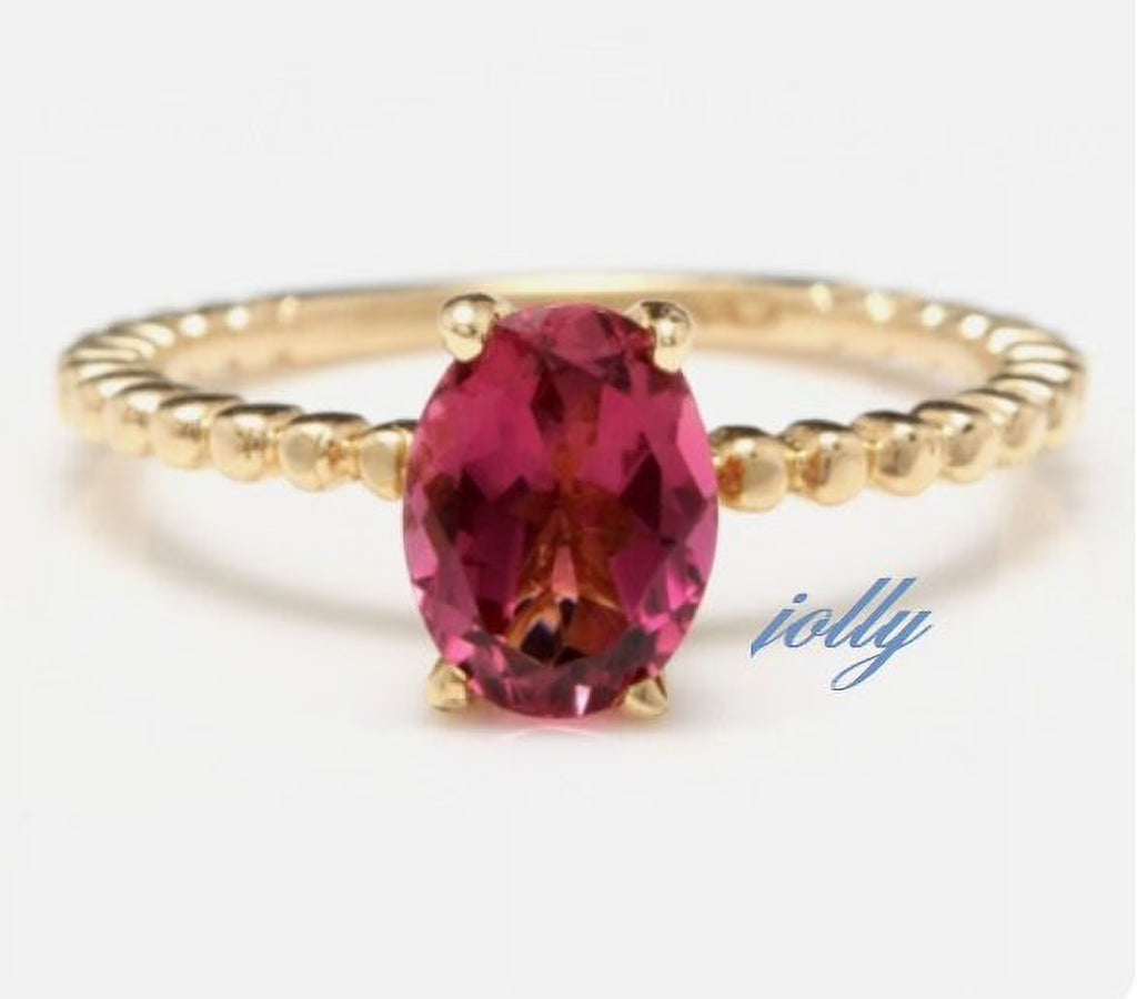 Natural Tourmaline Ring, 14k Gold Filled Oval Cut Tourmaline Engagement Ring V290