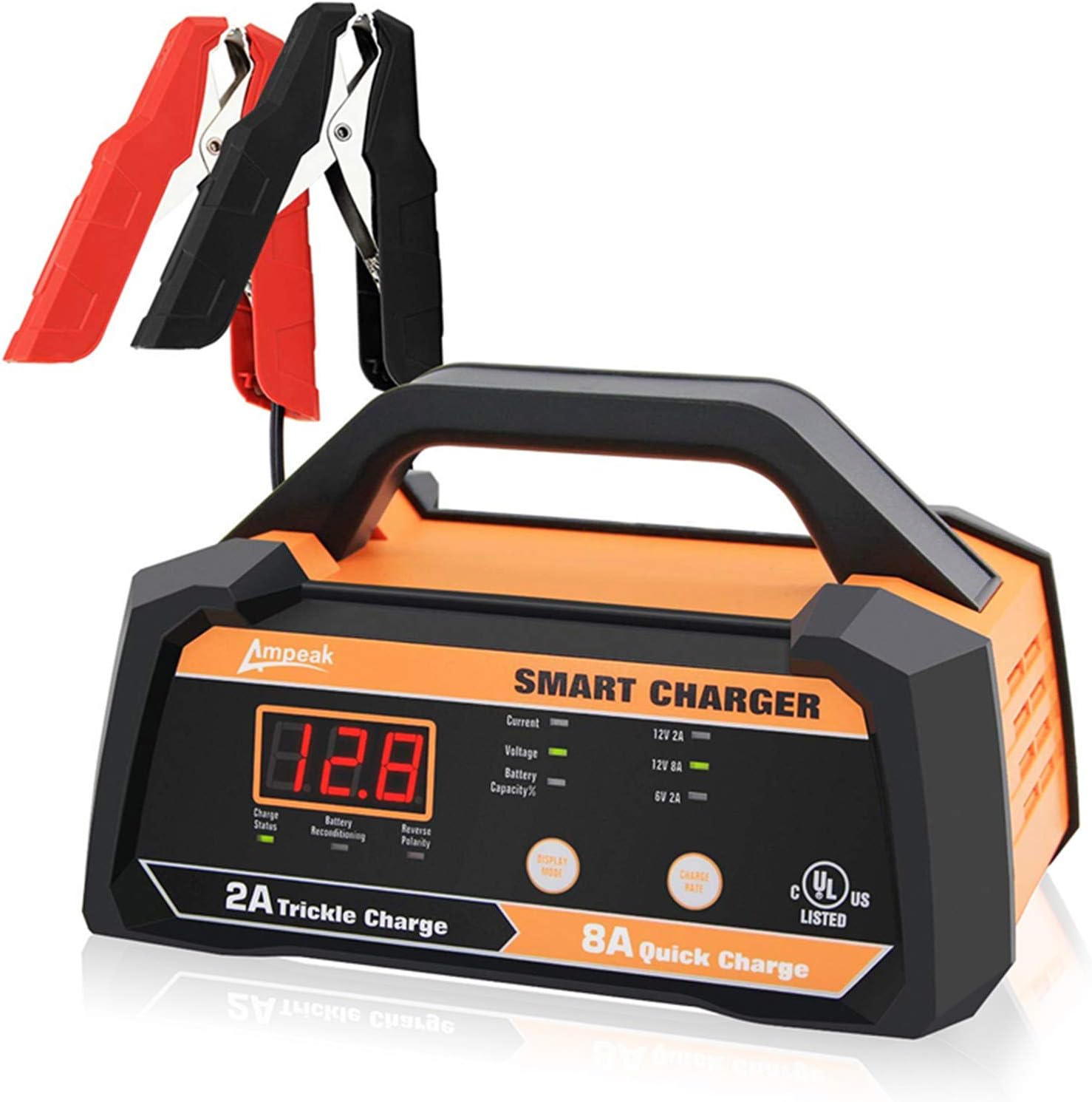 6V 12V Smart Car Battery Charger and Maintainer 2A 8A with Cable Clamps S7182