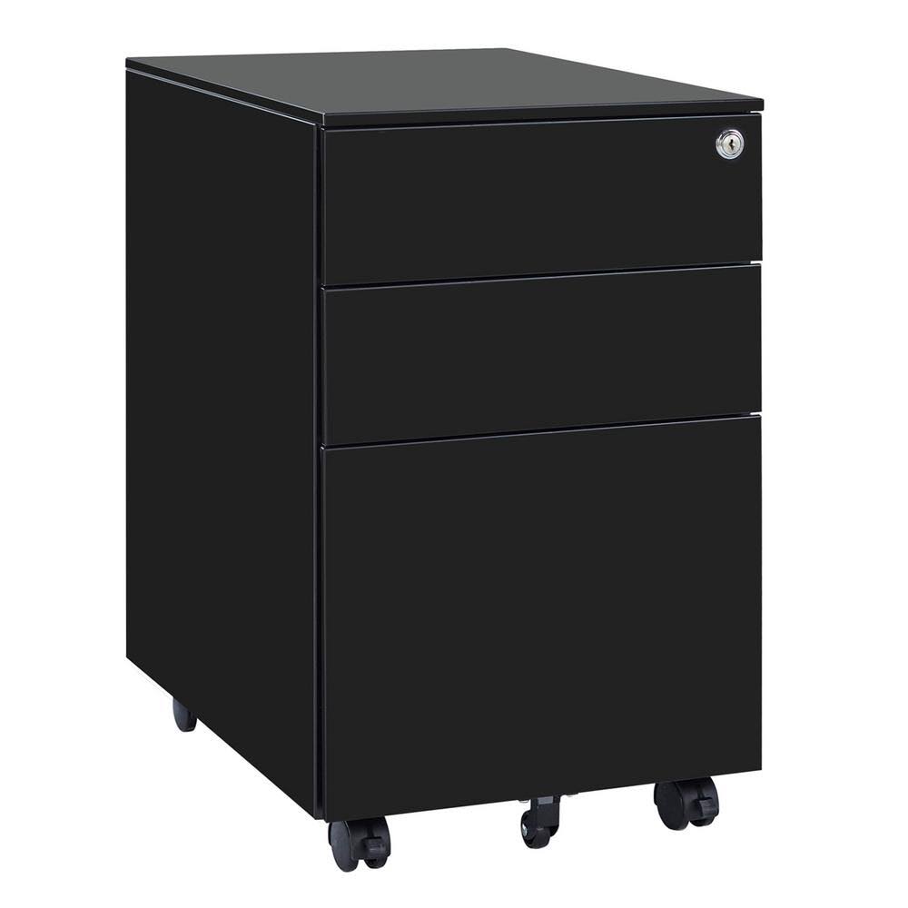 Black Movable File Cabinet with 3-Drawer W7291