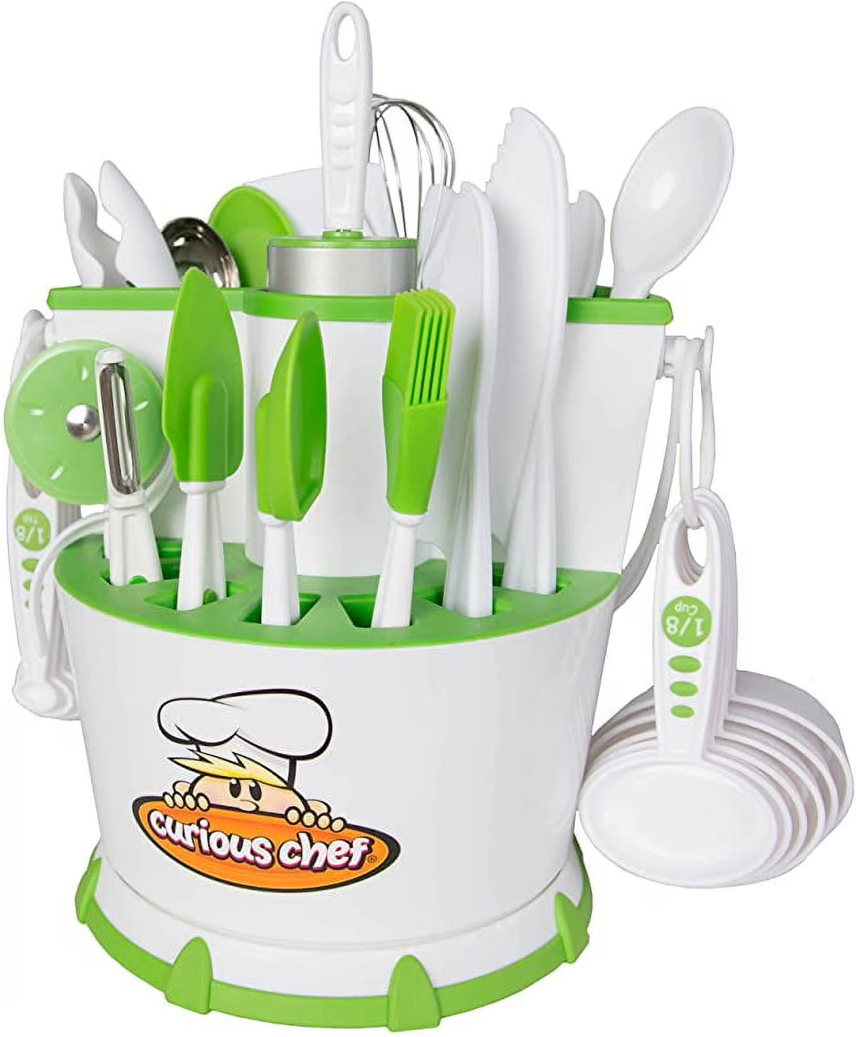 30-Piece White/Green Plastic Cookware Set with Real Utensils H24812