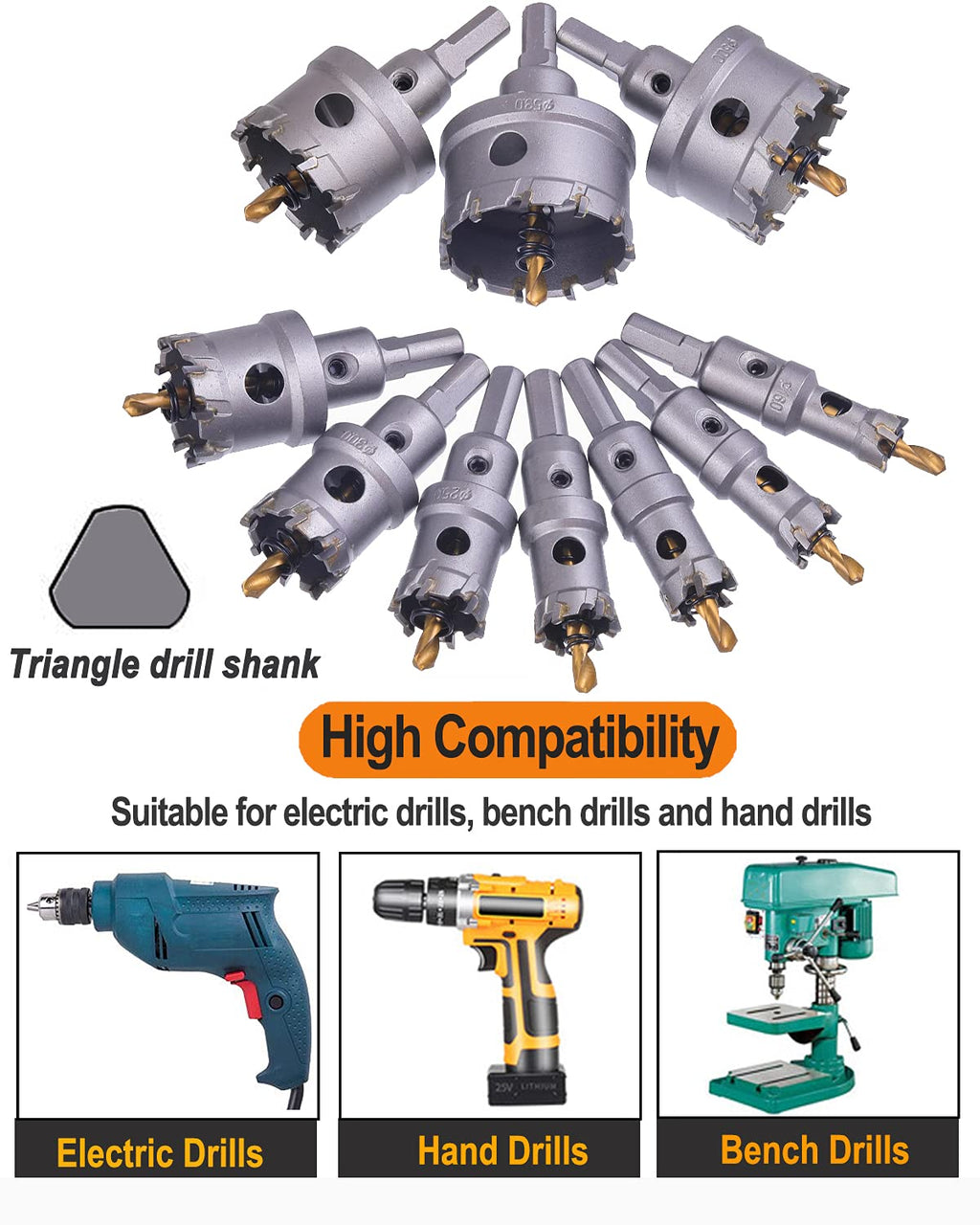 10 Pcs Tungsten Carbide Tipped Hole Saw Kit with Titanium-Plated Pilot Drills R36314