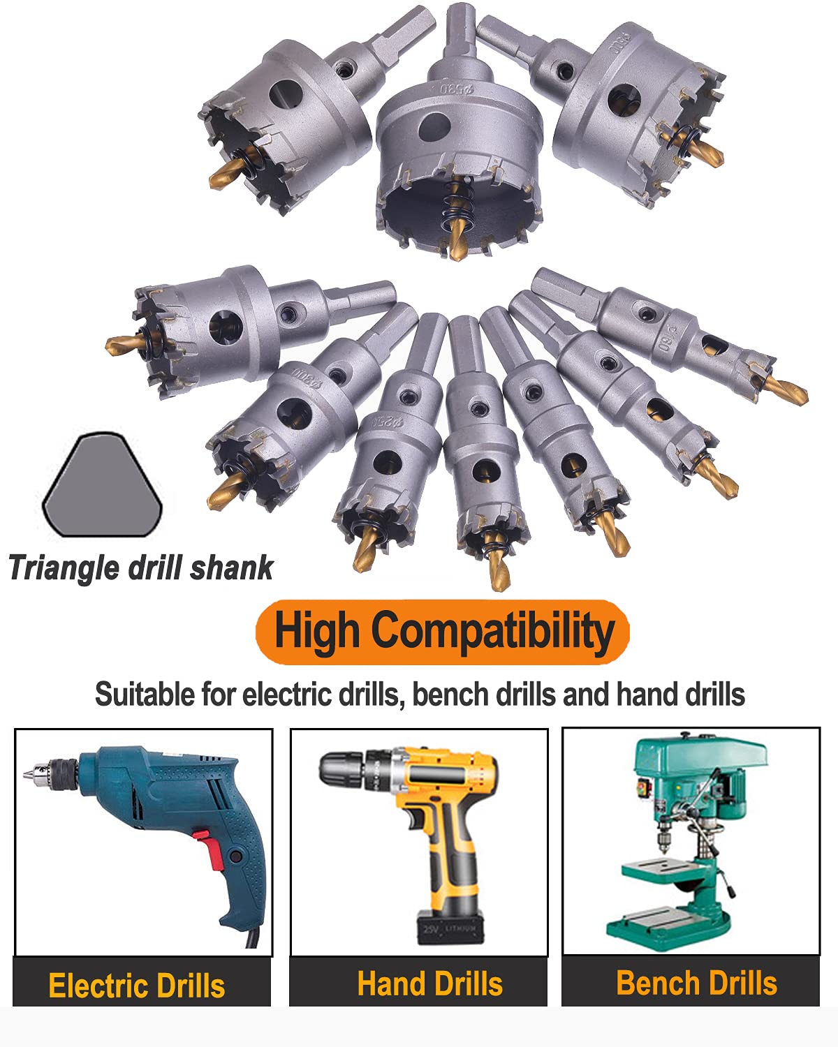 10 Pcs Tungsten Carbide Tipped Hole Saw Kit with Titanium-Plated Pilot Drills R36314