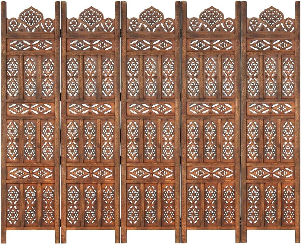 Solid Mango Wood Hand Carved 3-Panel Room Divider G513826