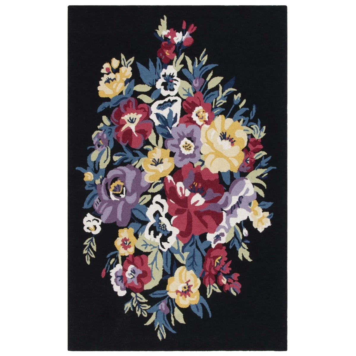 Red Floral Wool Runner Rug B900525