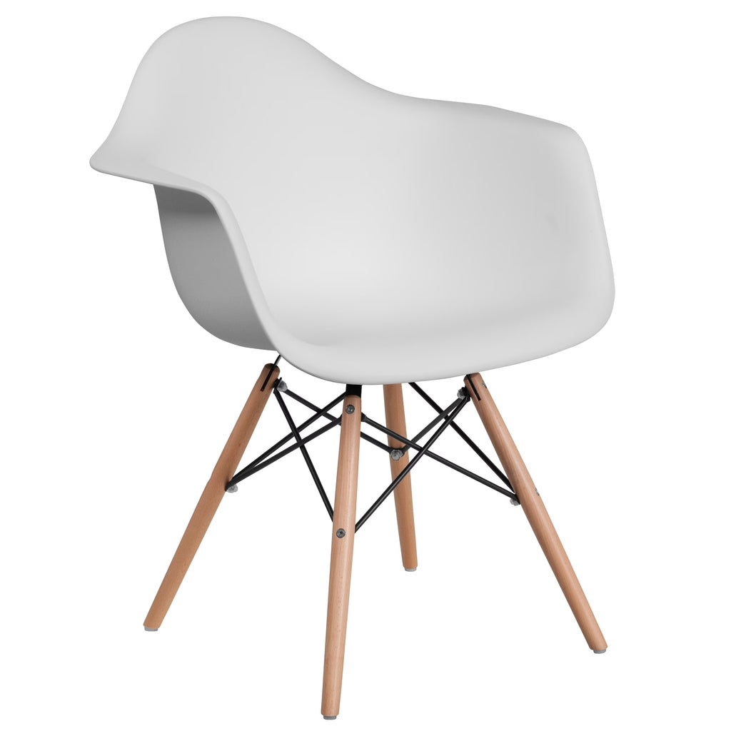 White Arm Chair with Wood Legs Q338