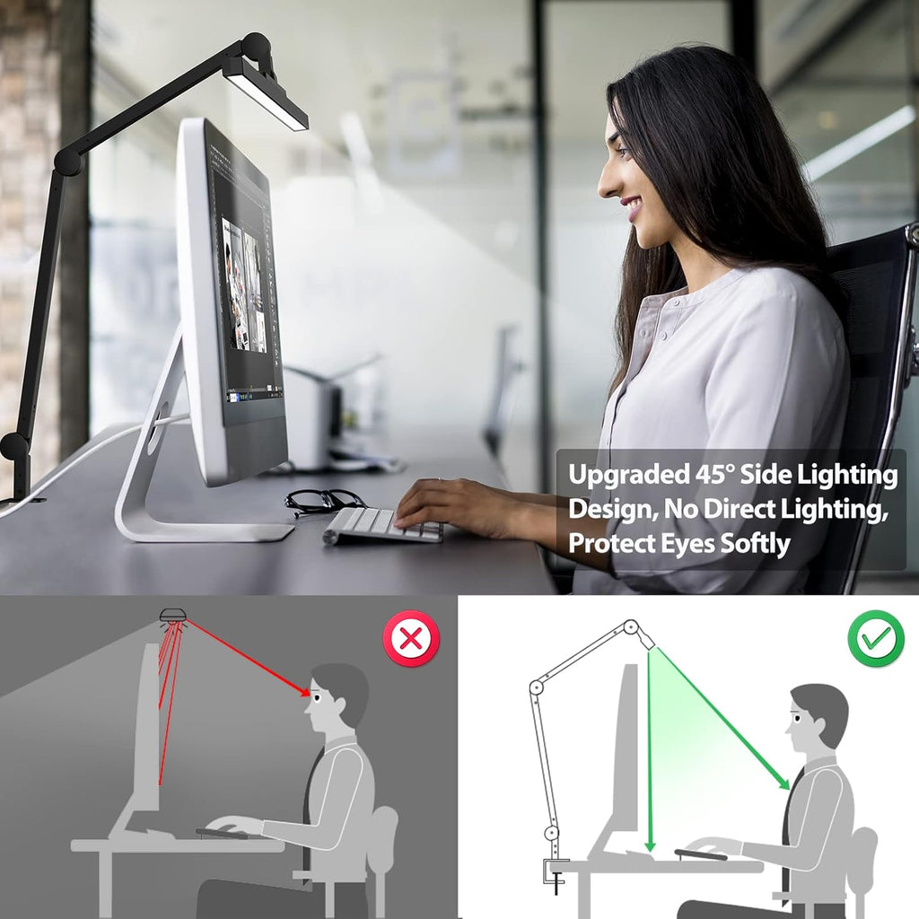 LED Desk Lamp with Clamp, Dimmable Swing Arm, 4 Color Modes K43347