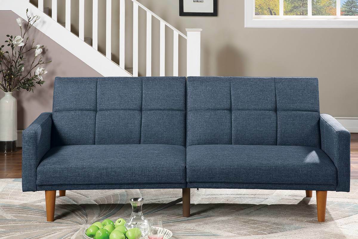 Navy Polyfiber Convertible Sofa Bed with Wooden Legs D99589