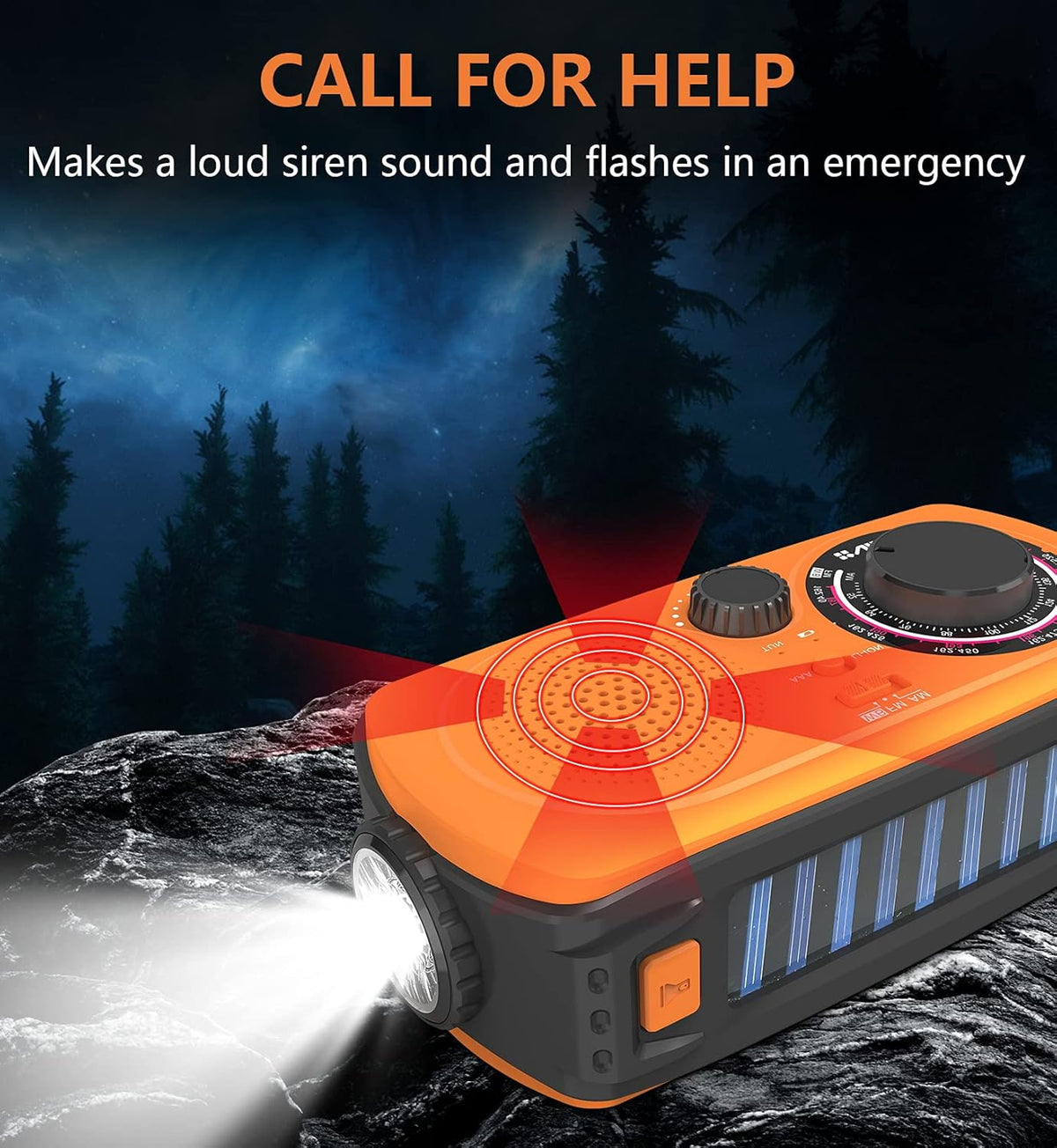 2200mAh Portable Hand Crank Solar Emergency Weather Radio, NOAA/AM/FM, Power Bank, Flashlight, Orange, Pack of 2 Z1463