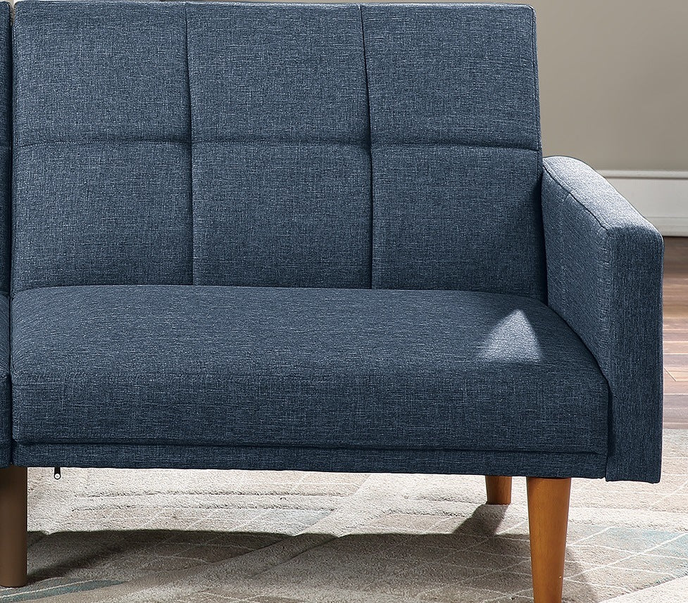 Navy Polyfiber Convertible Sofa Bed with Wooden Legs D99589