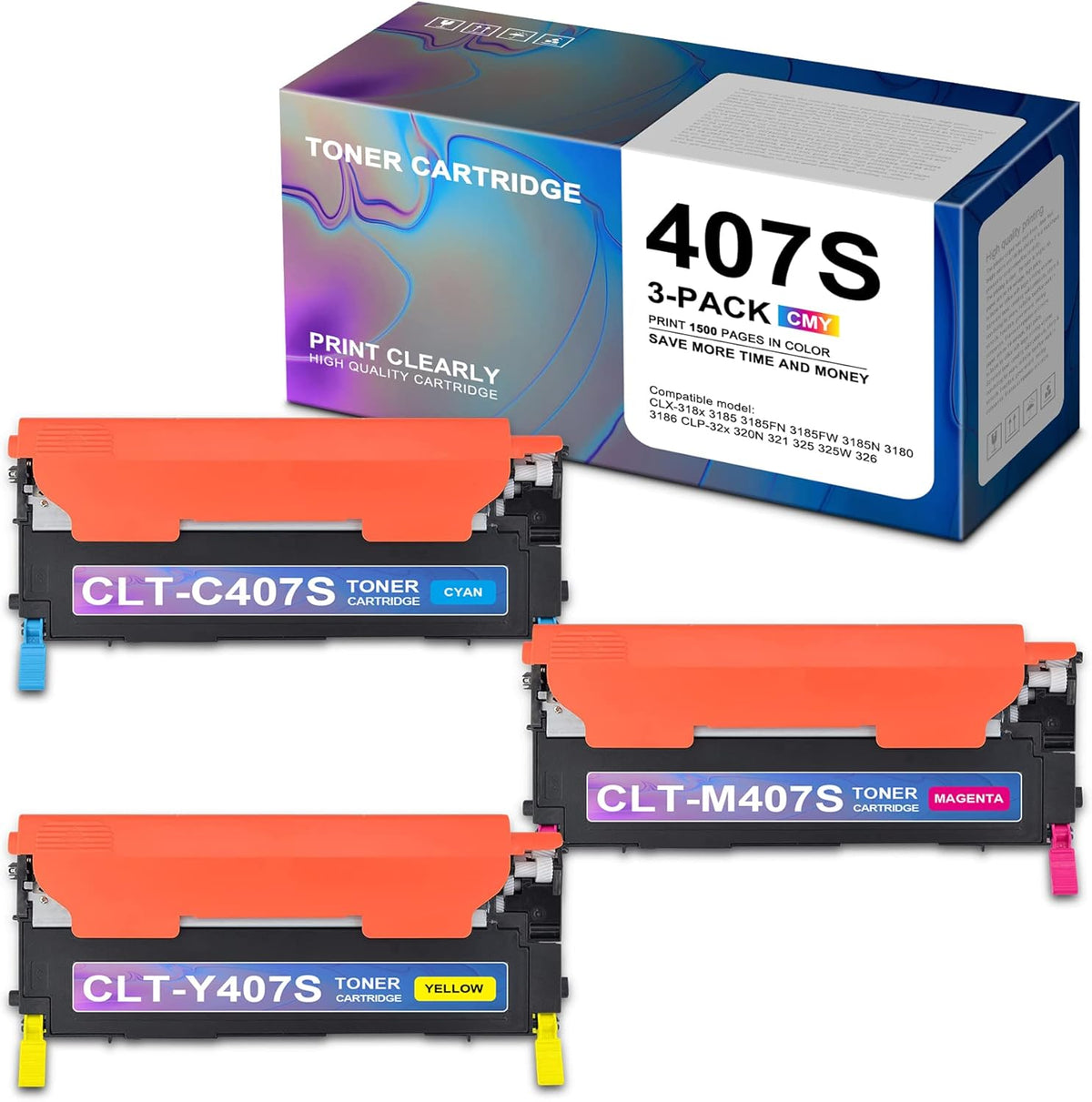 3-Pack Compatible CLT-407S Toner Cartridge for CLP-32x CLX-318x Series Printer D844