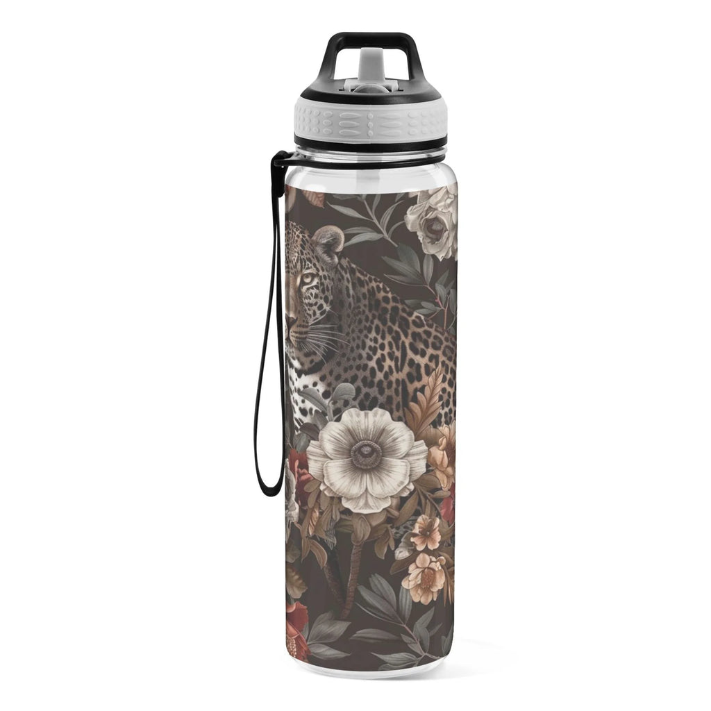Leopard in Flowers 32oz Tritan Sports Water Bottle with Straw C30249