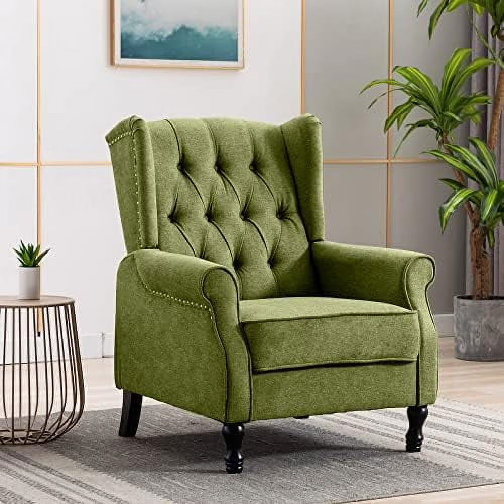 Pink Tufted Linen Accent Chair with Wooden Legs E47751