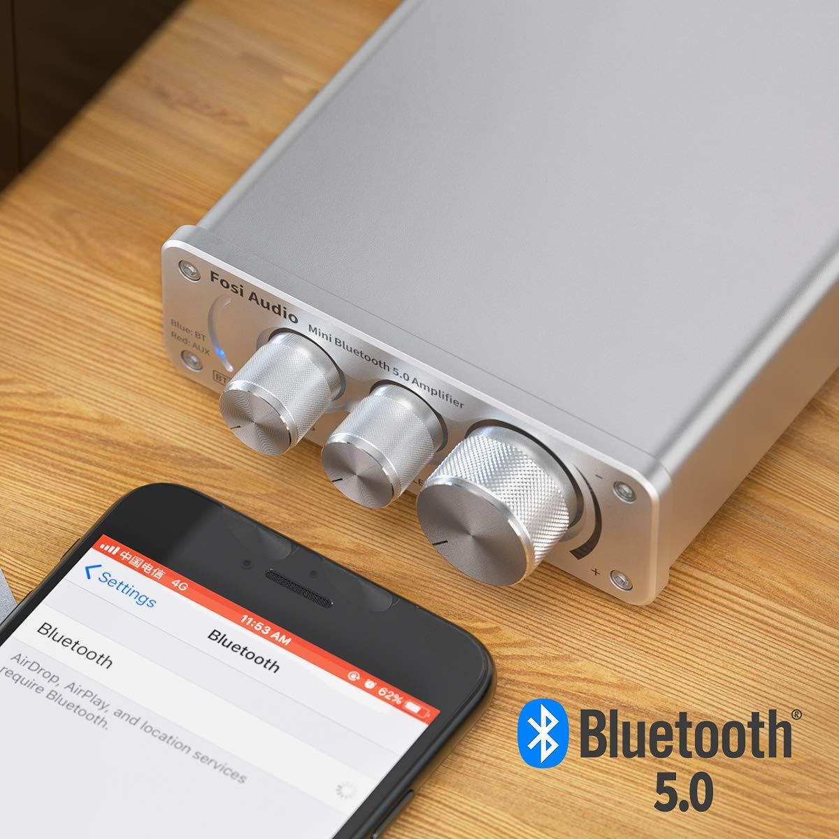 Bluetooth 5.0 Stereo Amplifier 2 Channel Mini Class D Integrated Amp with Power Supply Pack of 2 S4239