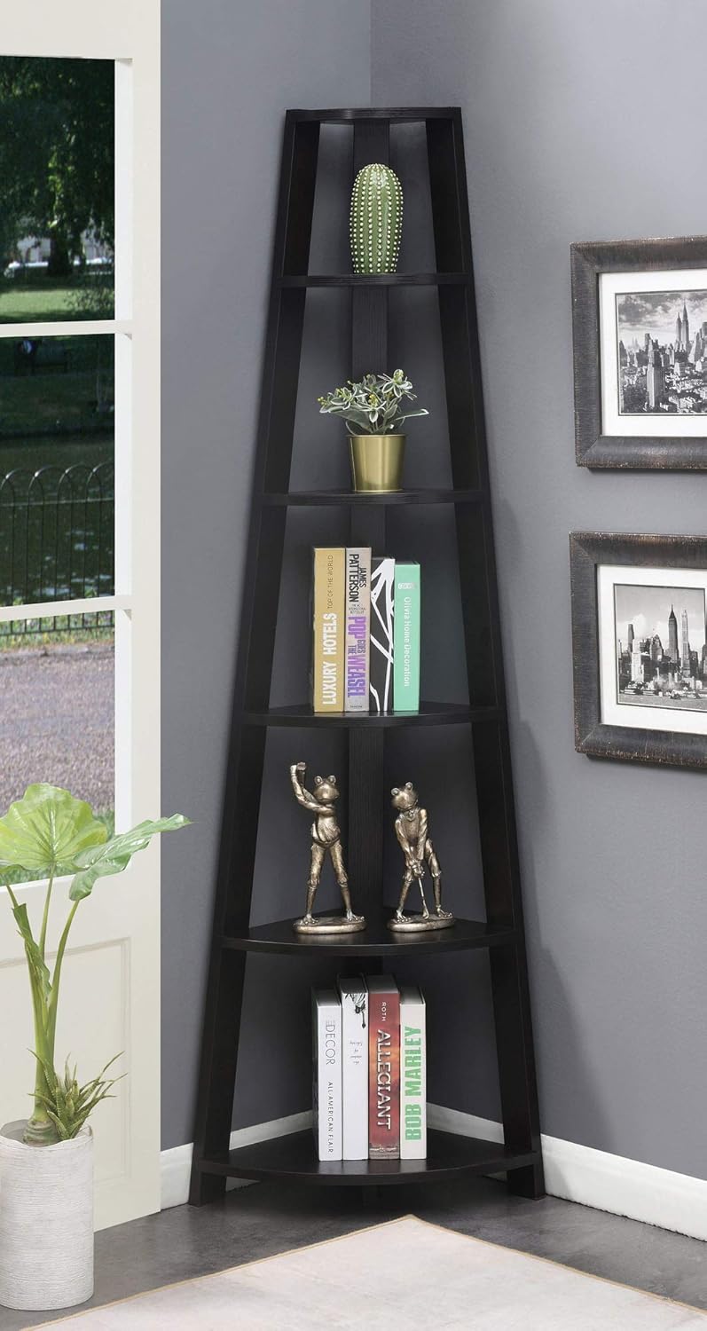 White 5 Tier Corner Bookcase Y513594