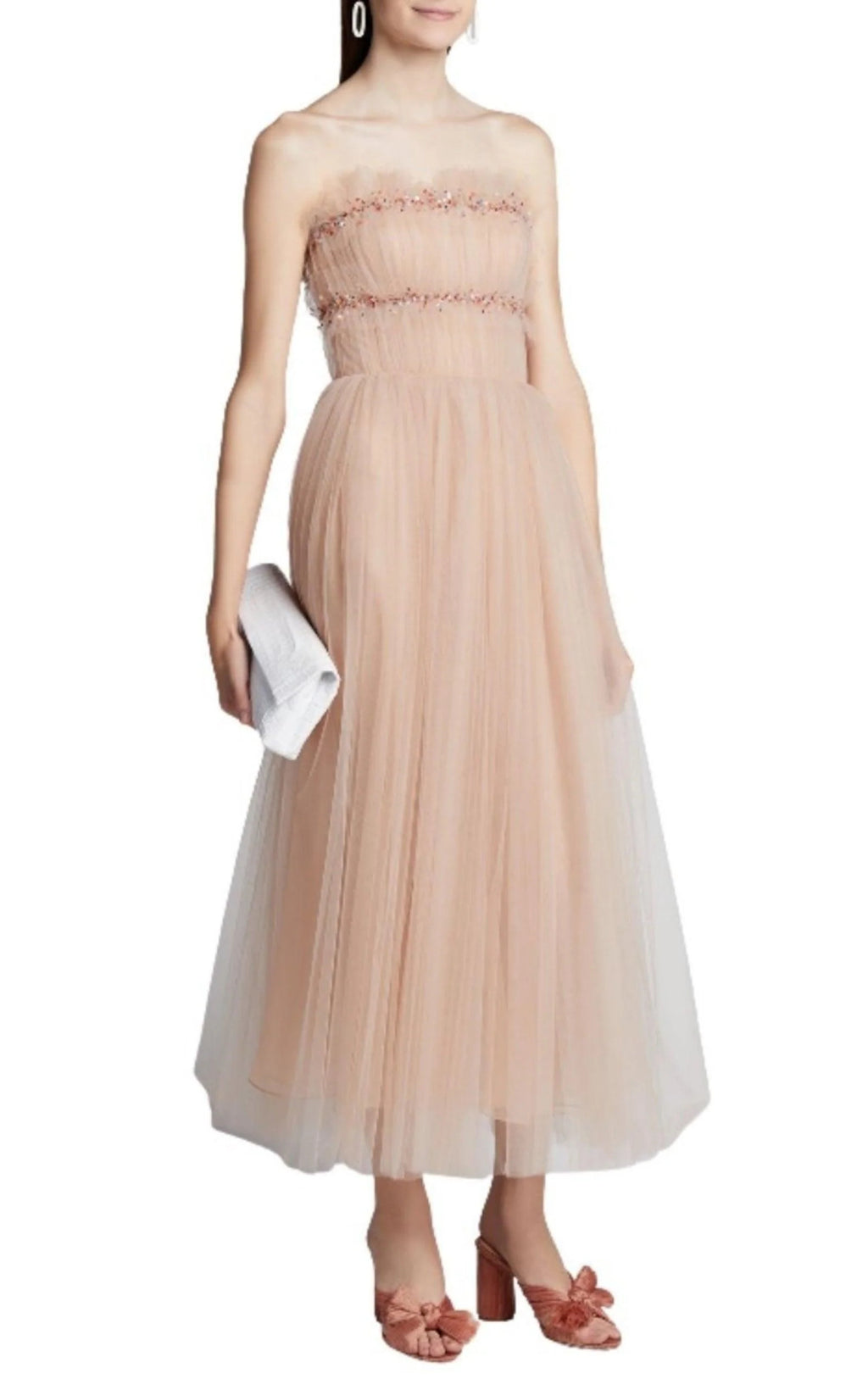 Strapless Ruched Tulle Midi Dress X522197