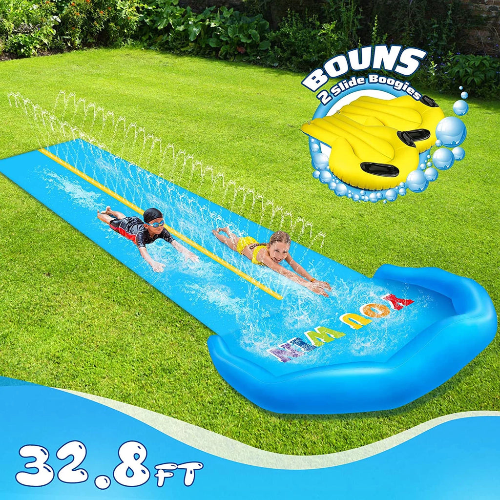 32.8ft x 83in Inflatable Water Slide with 2 Racing Lanes and 2 Body Boards O38641