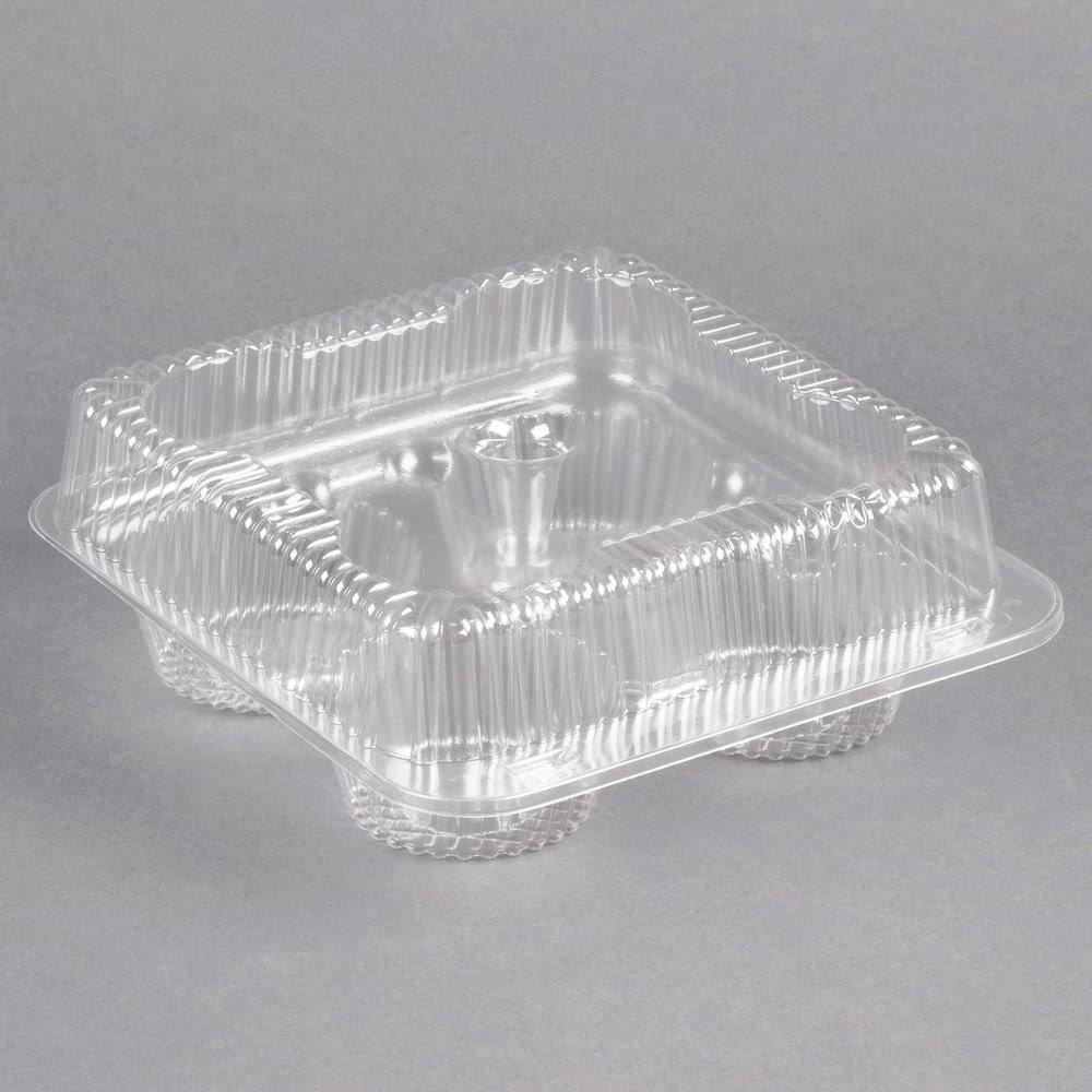 4 Compartment Clear Hinged Cupcake Container - 300/Case R12253
