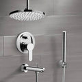 Chrome Tub and Shower Faucet Set with Rain Ceiling Shower Head and Hand Shower X1442