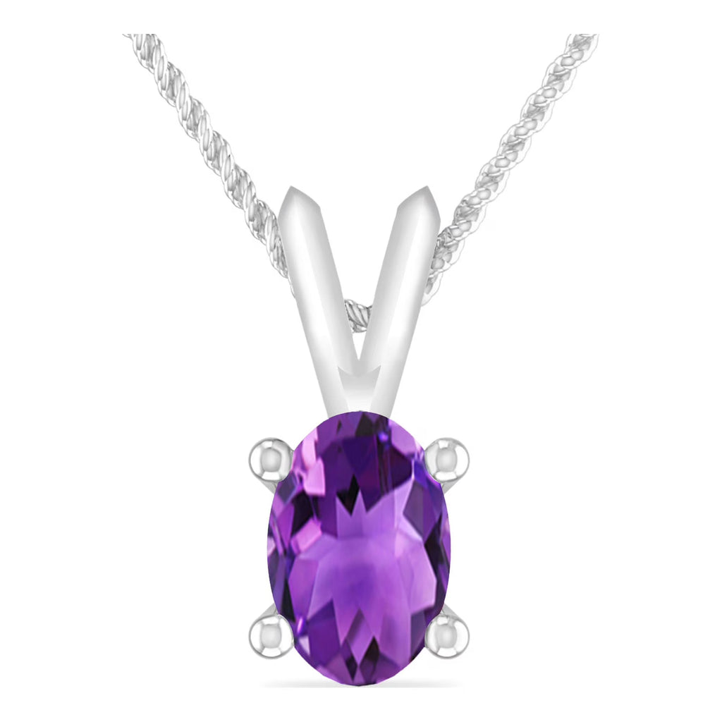 Oval Amethyst 10K White Gold Solitaire Pendant Necklace S162