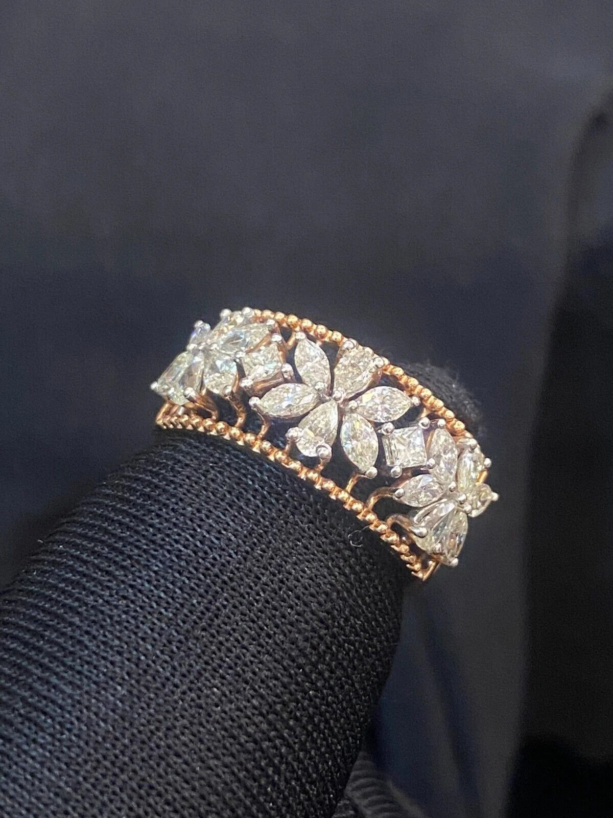 Marquise Pear Princess Shape Diamond Art Deco Wedding Ring In 14K Rose Gold Y15172