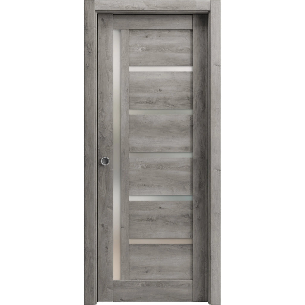 Sliding French Pocket Door 24 x 96 inches with Frosted Glass Solid Wood Interior Doors S138